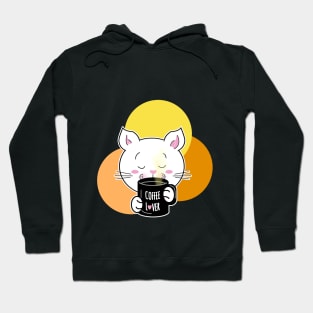 White cat drinking coffee lover Hoodie